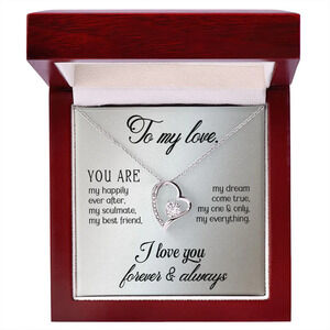 My Love Forever Love CZ Heart Necklace Yellow Gold Standard Box